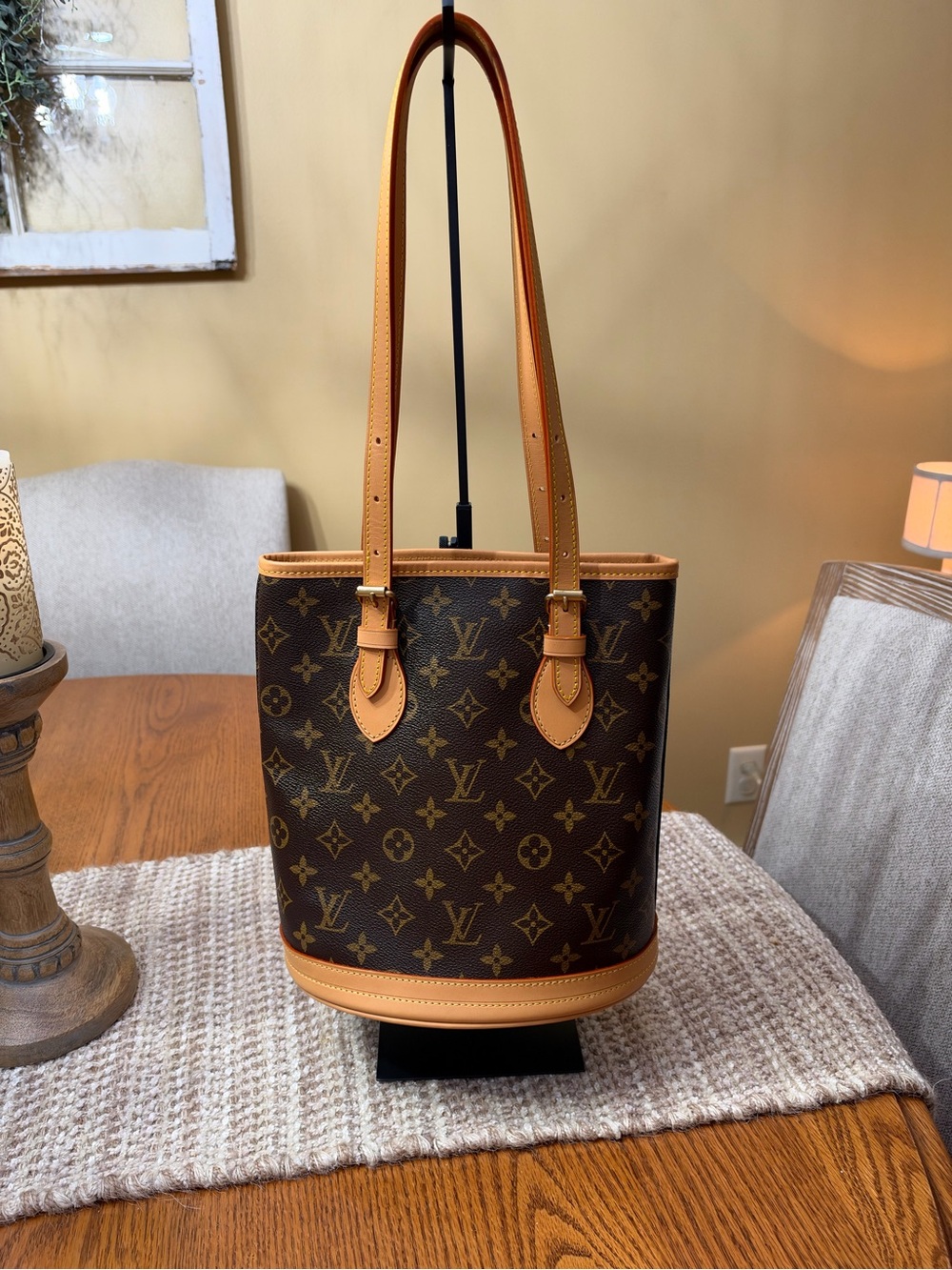 Louis Vuitton Monogram Bucket Shoulder Bag in Brown and Tan
